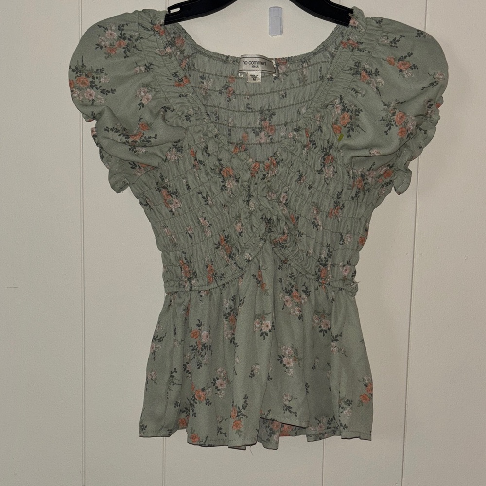 Floral Puff Sleeve Blouse in Green